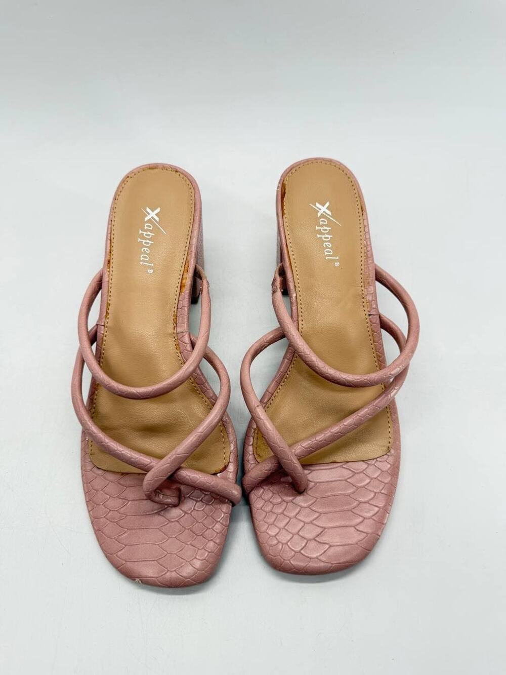 Xappeal Madilyn Women's Size 6 Pink Snake Print Strappy Block Heel Sandals